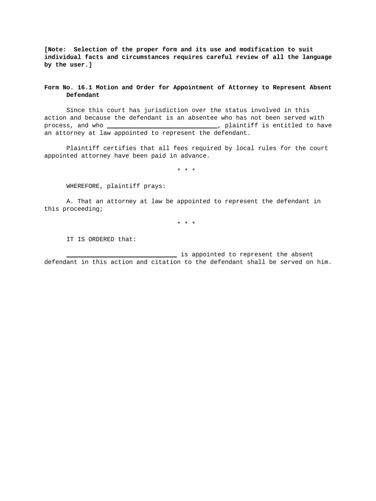 Packet concerning the appointment of representation for absent defendant - Louisiana Preview on Page 1