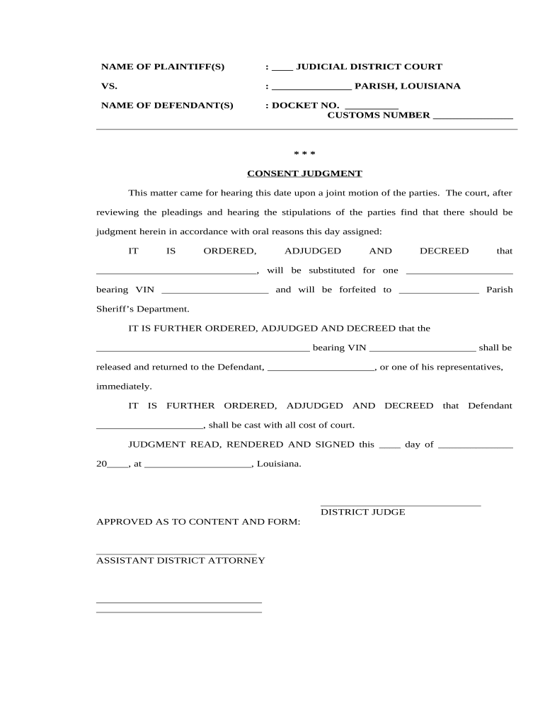 consent judgment louisiana Preview on Page 1