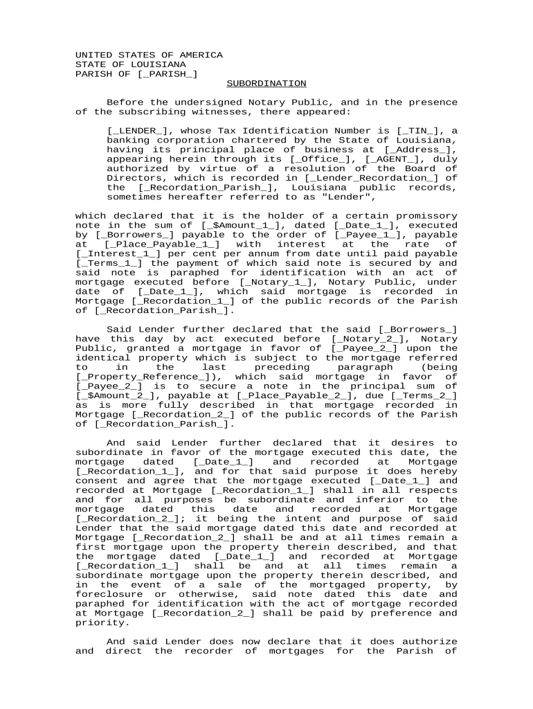 Subordination of Mortgage - Louisiana Preview on Page 1