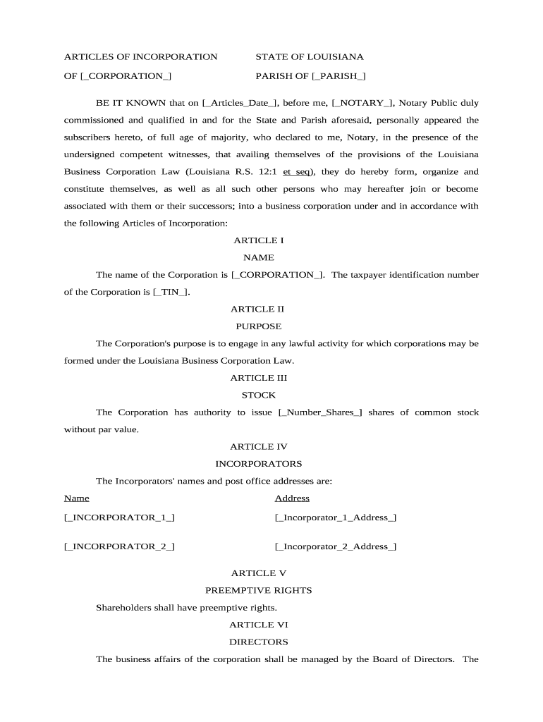 louisiana articles incorporation Preview on Page 1