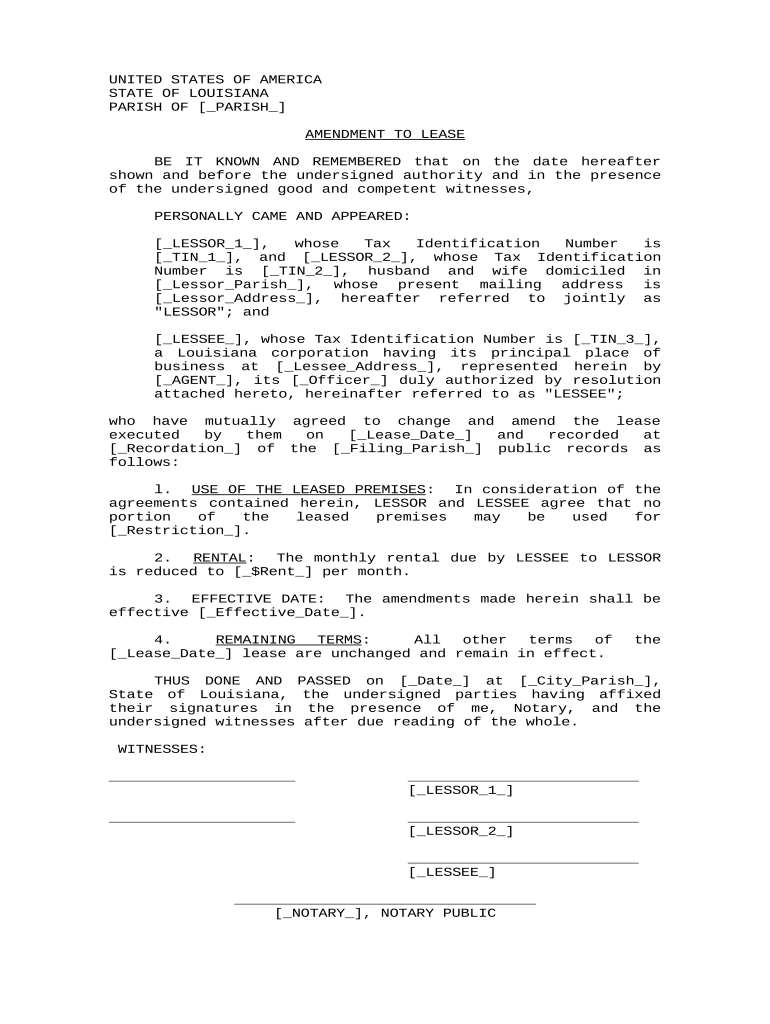 Amendment to Lease - Louisiana Preview on Page 1