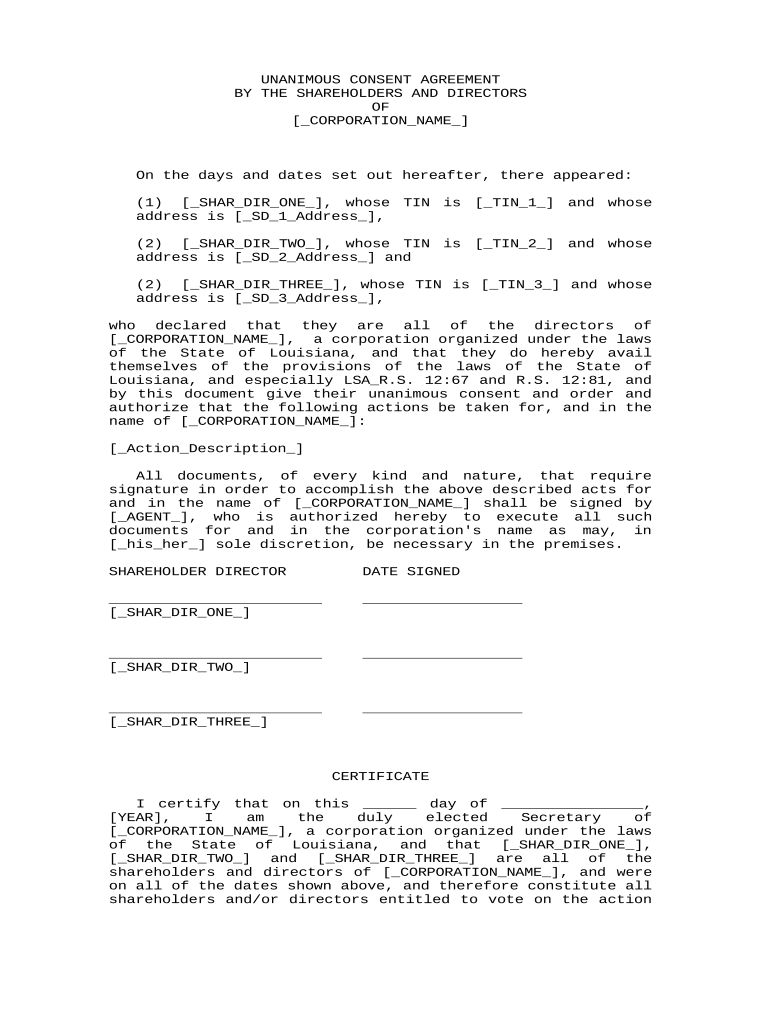 unanimous consent agreement Preview on Page 1