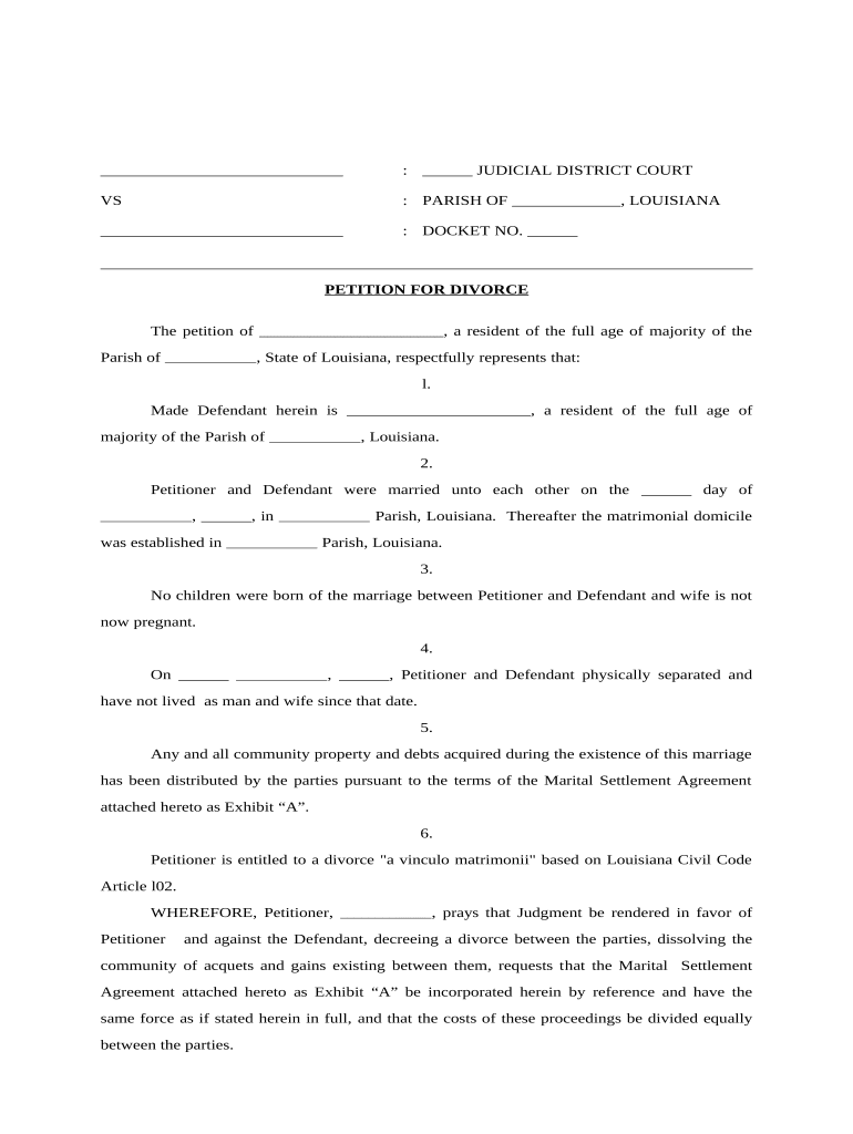 louisiana article 102 divorce forms Preview on Page 1