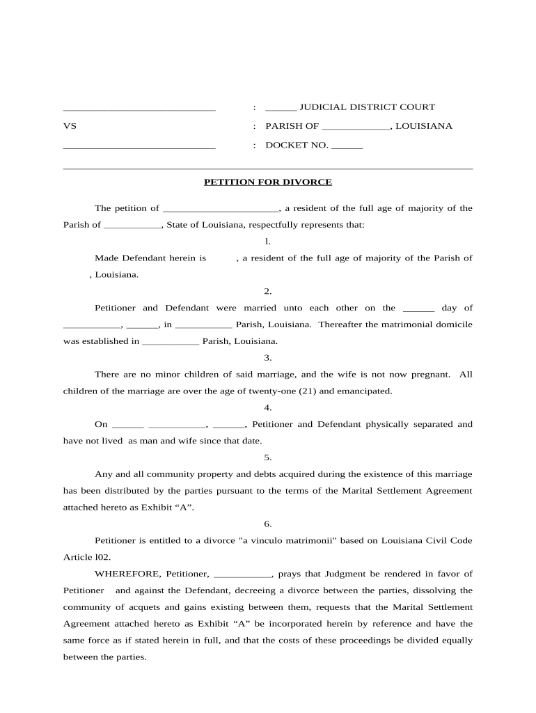 louisiana divorce forms pdf with child Preview on Page 1