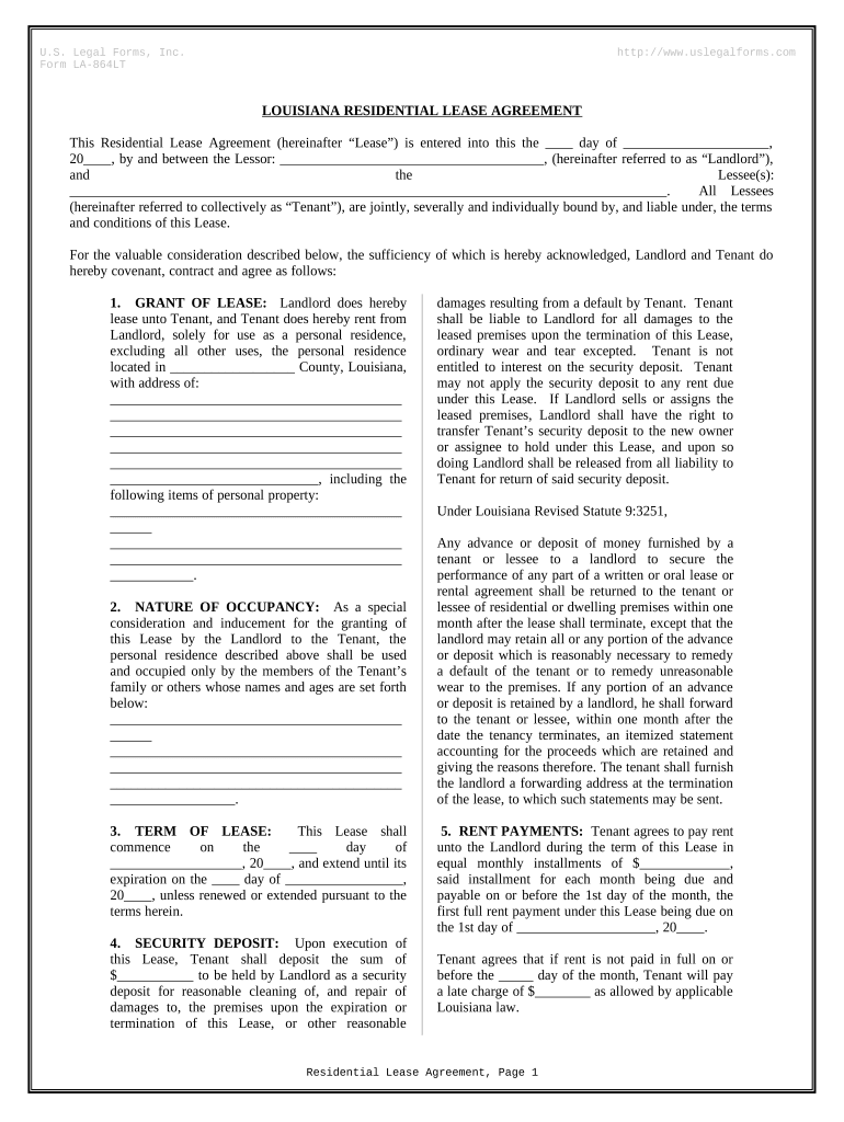 louisiana residential lease agreement Preview on Page 1