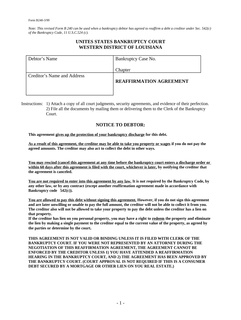 Reaffirmation Agreement - Louisiana Preview on Page 1