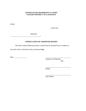Verification of Creditors Matrix - Louisiana