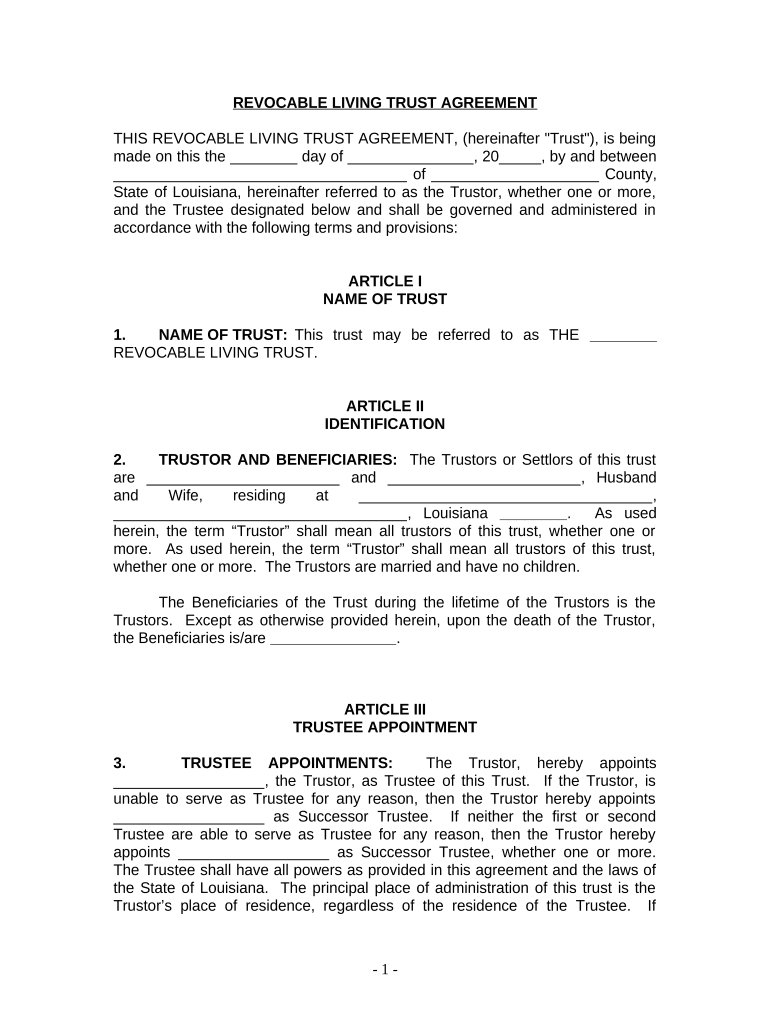 Living Trust for Husband and Wife with No Children - Louisiana Preview on Page 1