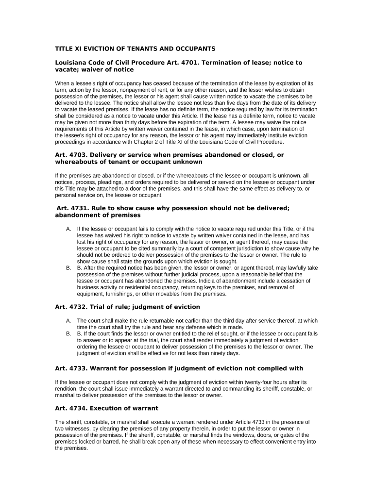 louisiana tenant eviction law Doc Template pdfFiller