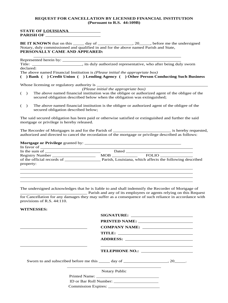 louisiana cancellation form Preview on Page 1