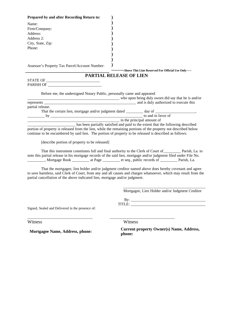 partial mortgage release form Preview on Page 1.