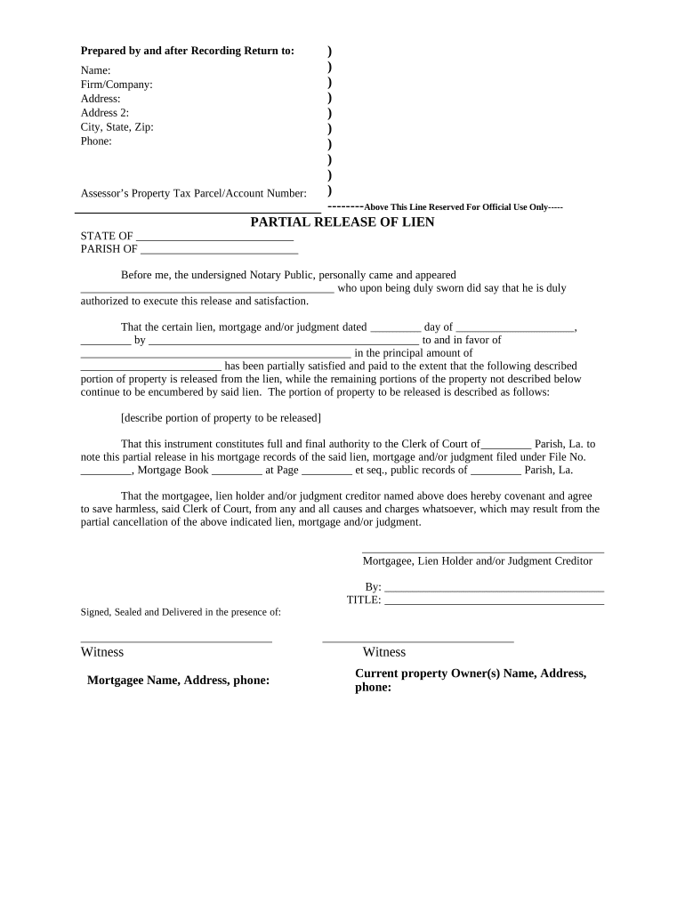 partial release of mortgage template Preview on Page 1