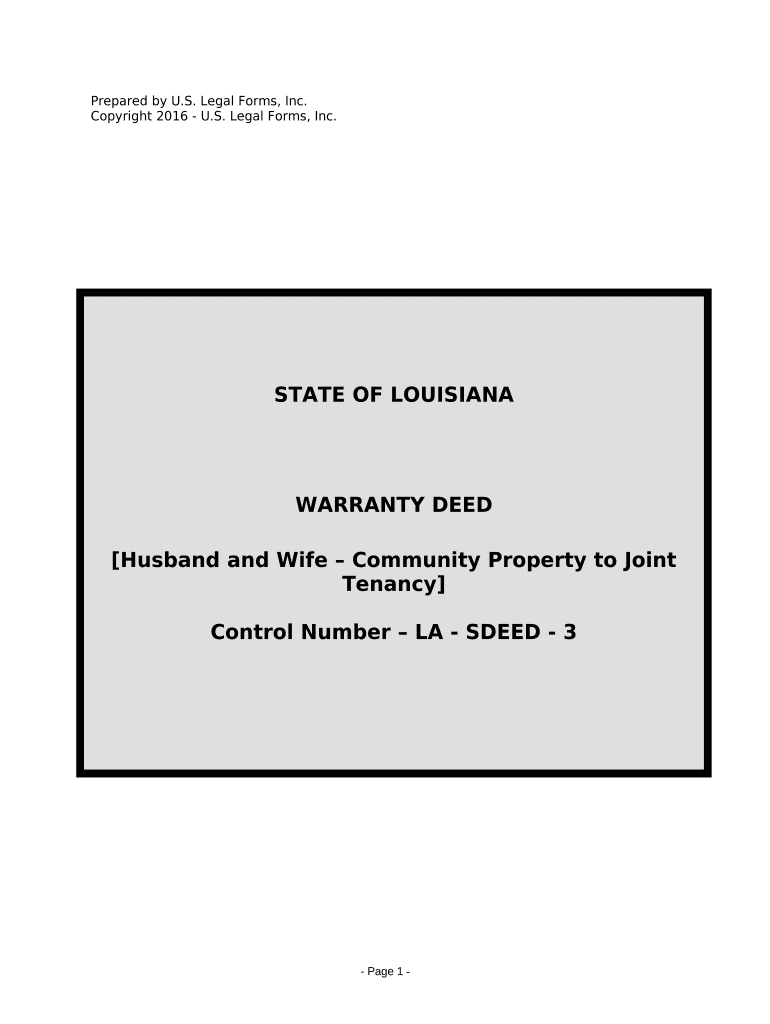 Warranty Deed to convert Community Property to Joint Tenancy - Louisiana Preview on Page 1