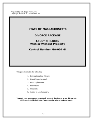 No-Fault Uncontested Agreed Divorce Package for Dissolution of Marriage with Adult Children and with or without Property and Debts - Massachusetts