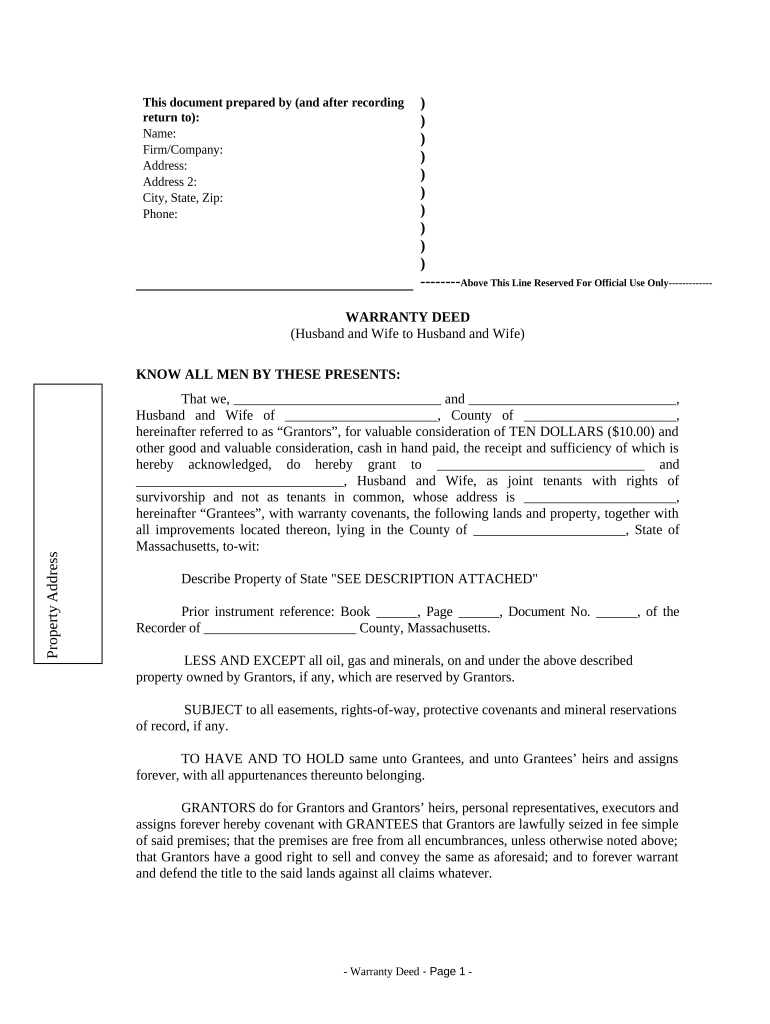 massachusetts warranty deed form Preview on Page 1