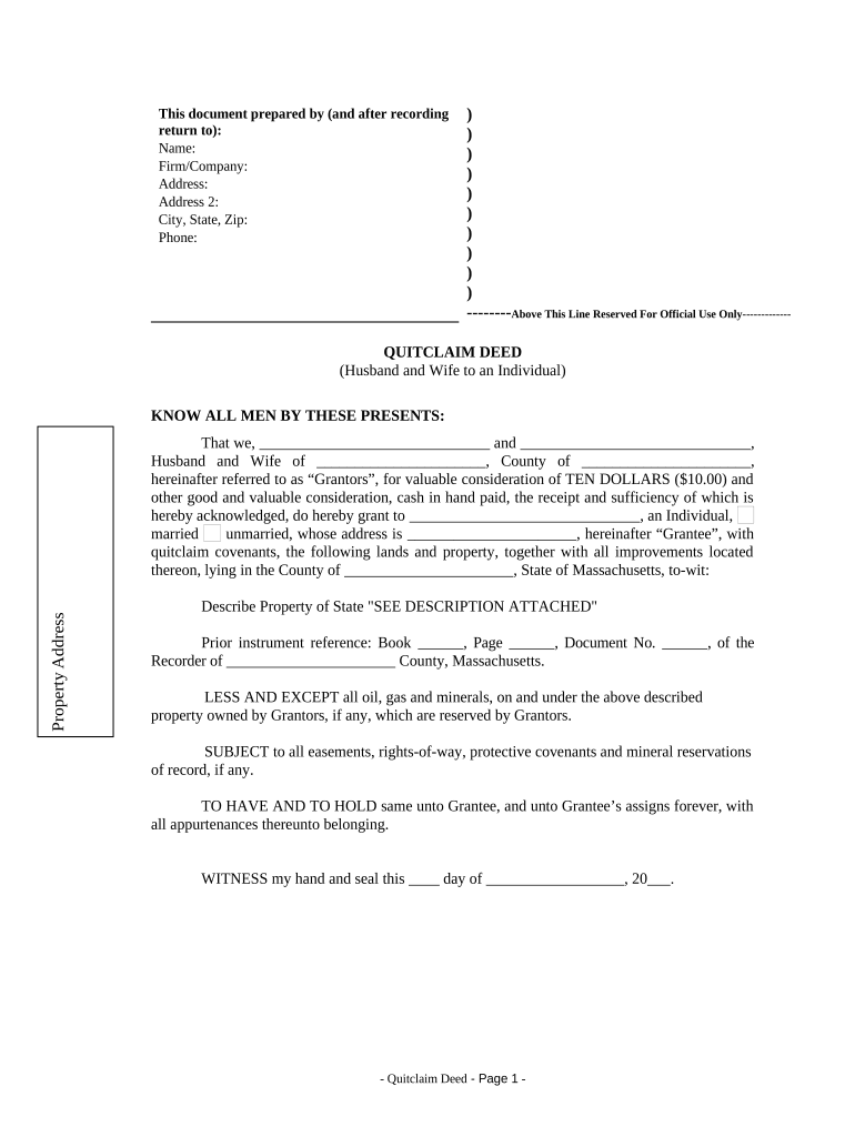 quit claim deed form massachusetts Preview on Page 1
