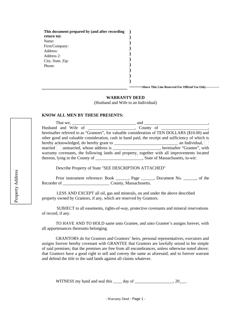 massachusetts special warranty deed form Preview on Page 1