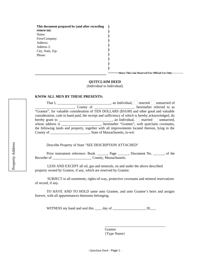 quit claim deed form massachusetts Preview on Page 1