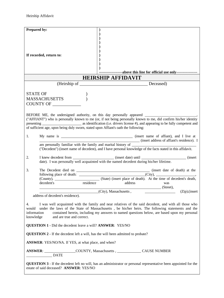 affidavit of heirship massachusetts Preview on Page 1.