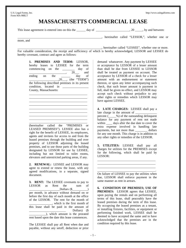 massachusetts commercial lease agreement Preview on Page 1