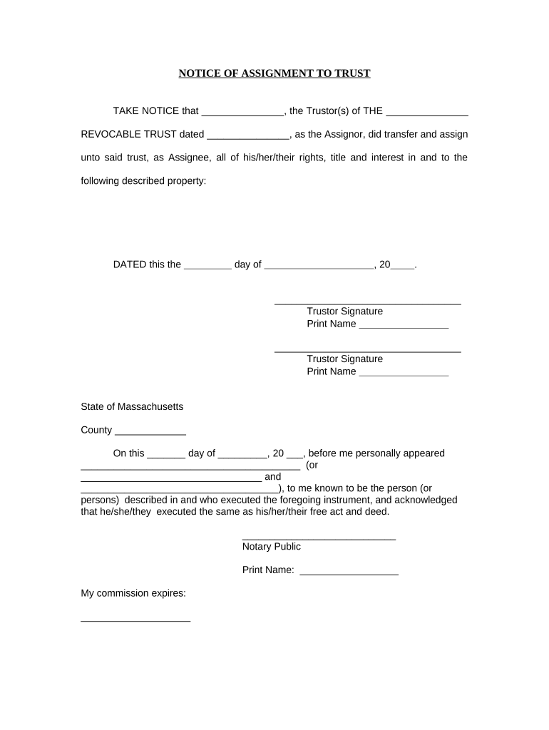 Notice of Assignment to Living Trust - Massachusetts Preview on Page 1