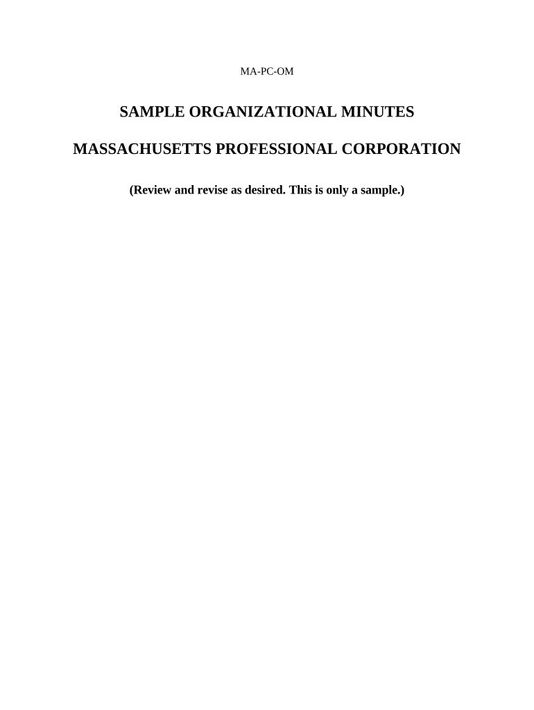 Organizational Minutes for a Professional Corporation - Massachusetts Preview on Page 1