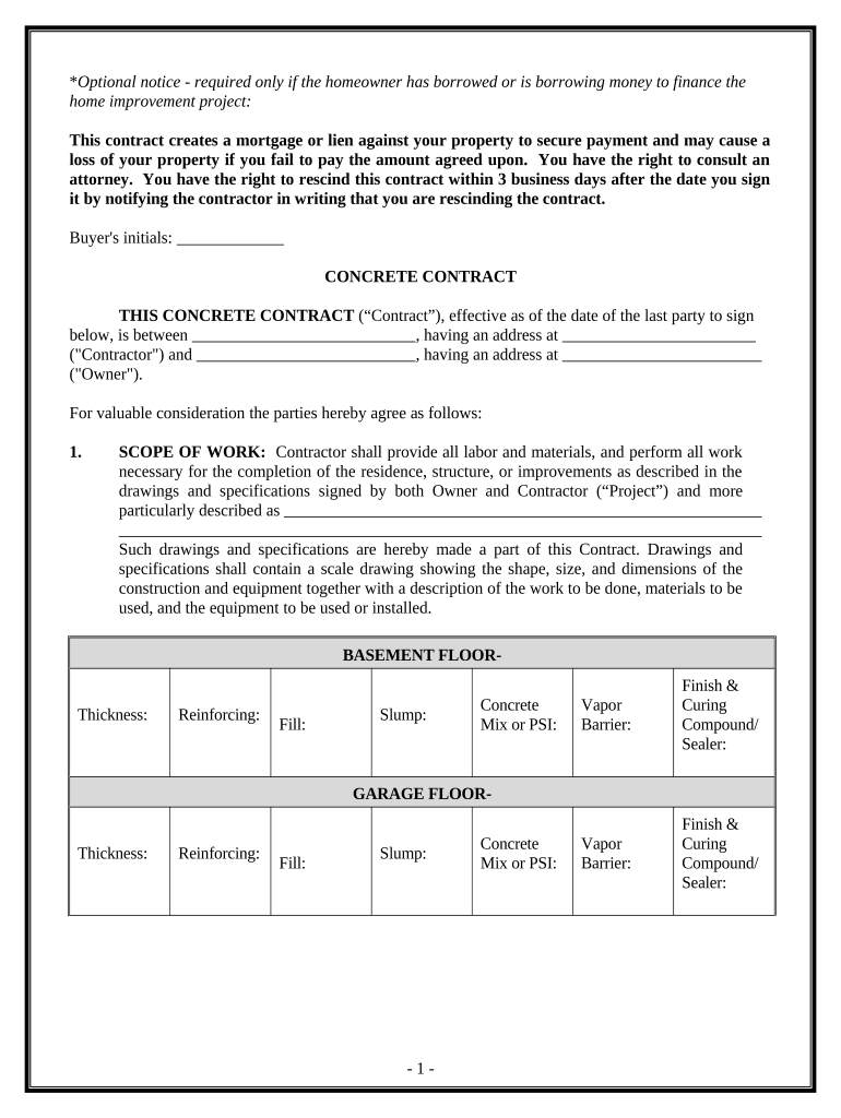 Concrete Mason Contract for Contractor - Maryland Preview on Page 1