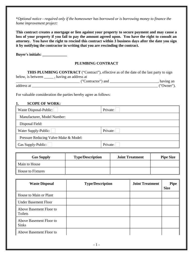 plumbing subcontractor agreement Preview on Page 1