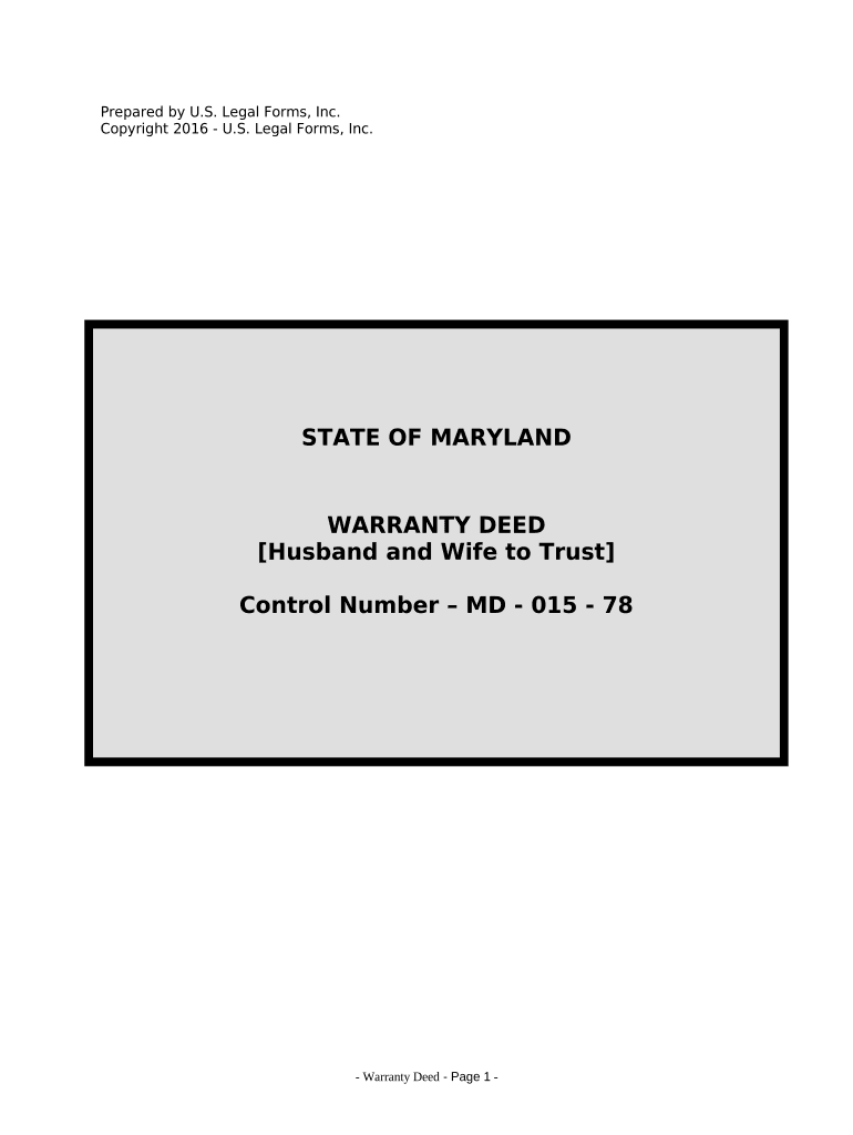 Warranty Deed from Husband and Wife to a Trust - Maryland Preview on Page 1