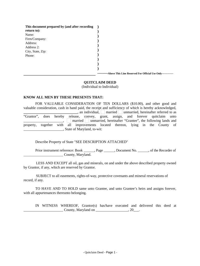 maryland quitclaim deed Preview on Page 1.