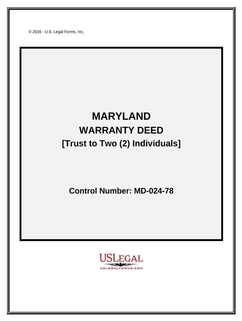 Warranty Deed from Trust to Two (2) Individuals - Maryland Preview on Page 1