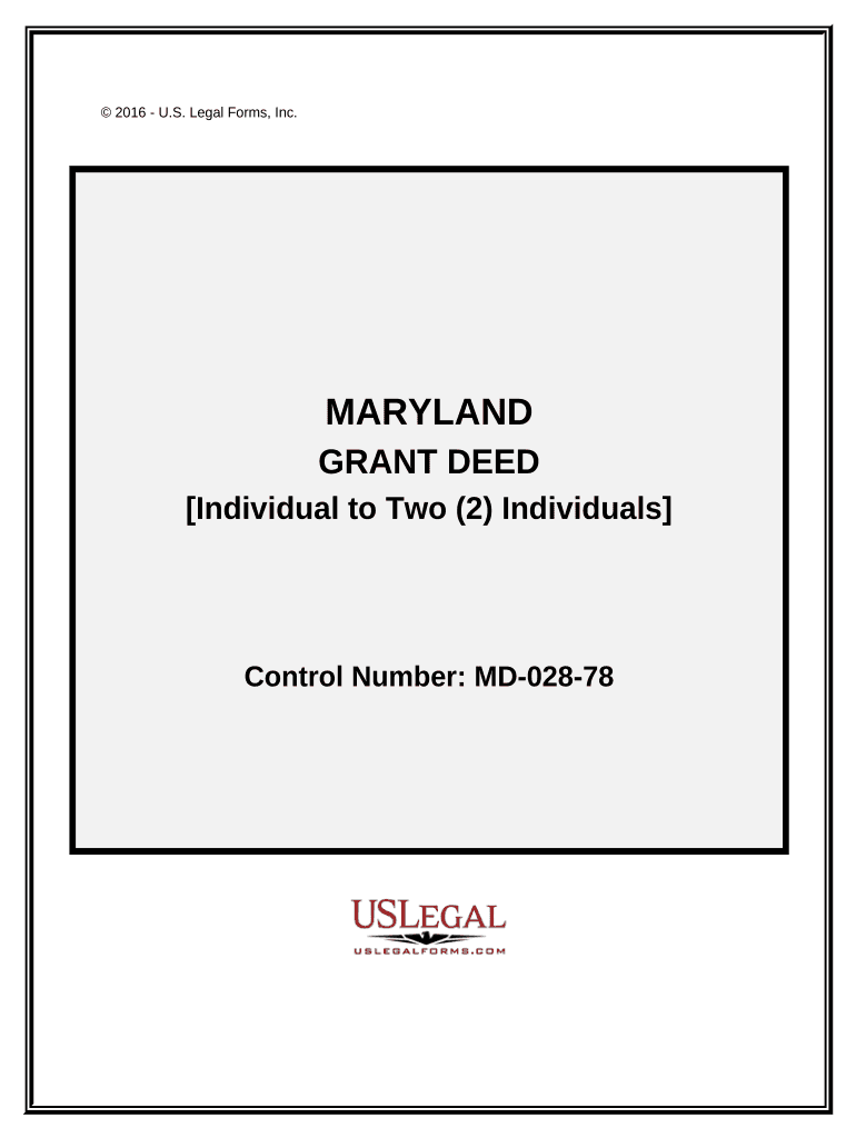 Grant Deed from an individual Grantor to two individual Grantees - Maryland Preview on Page 1