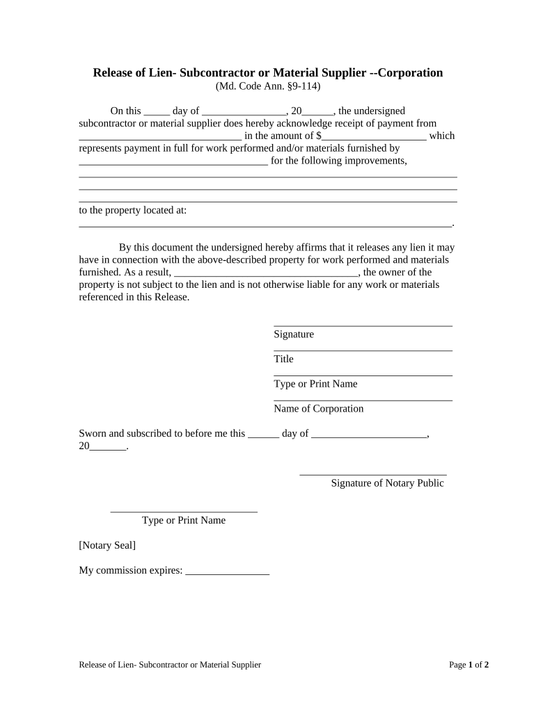 Release of lien form maryland Fill out & sign online DocHub