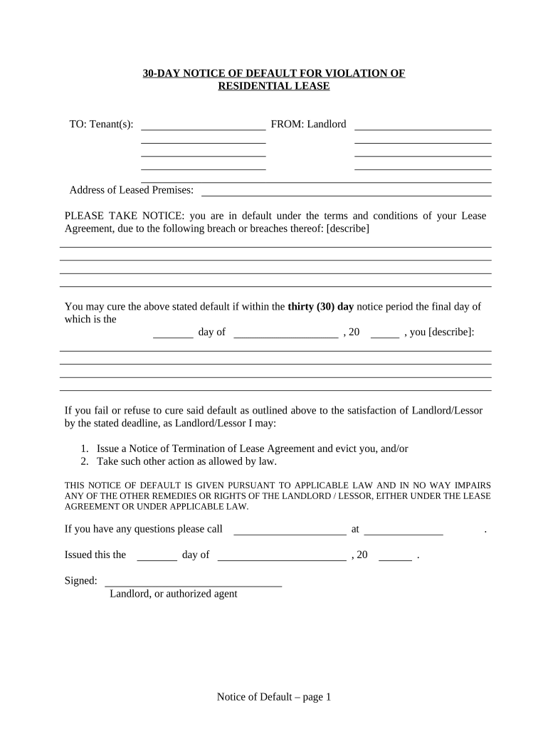 lease residential default Preview on Page 1