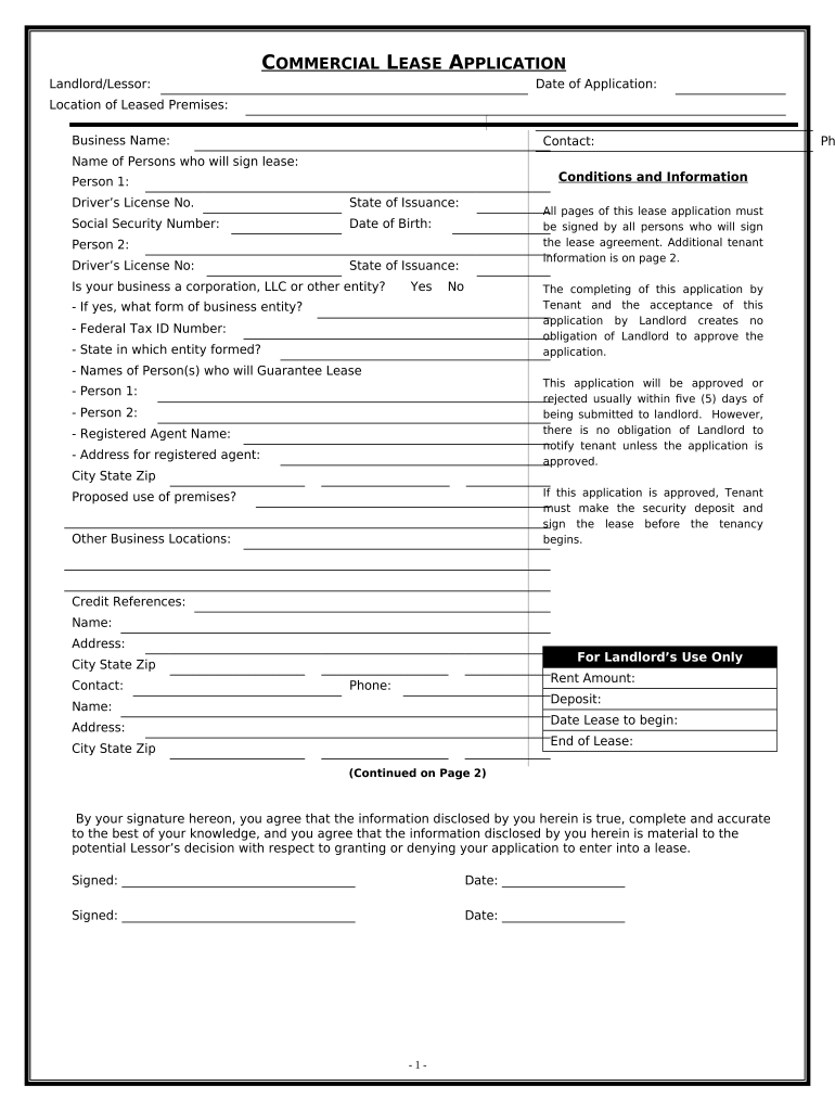 commercial lease application pdf Preview on Page 1