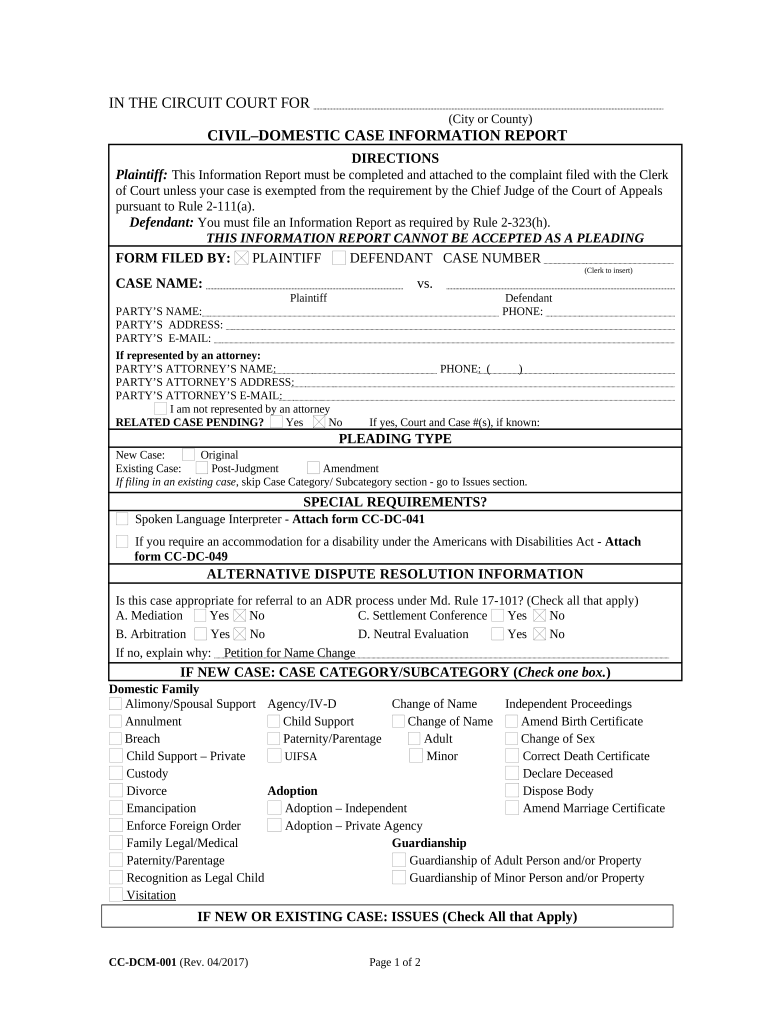 Maryland Case Ination Court Doc Template PdfFiller