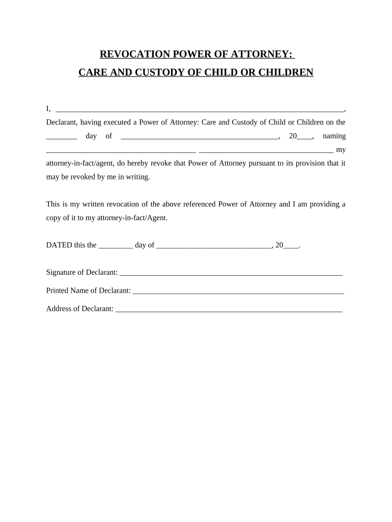 Revocation of Power of Attorney for Care of Child or Children - Maryland Preview on Page 1