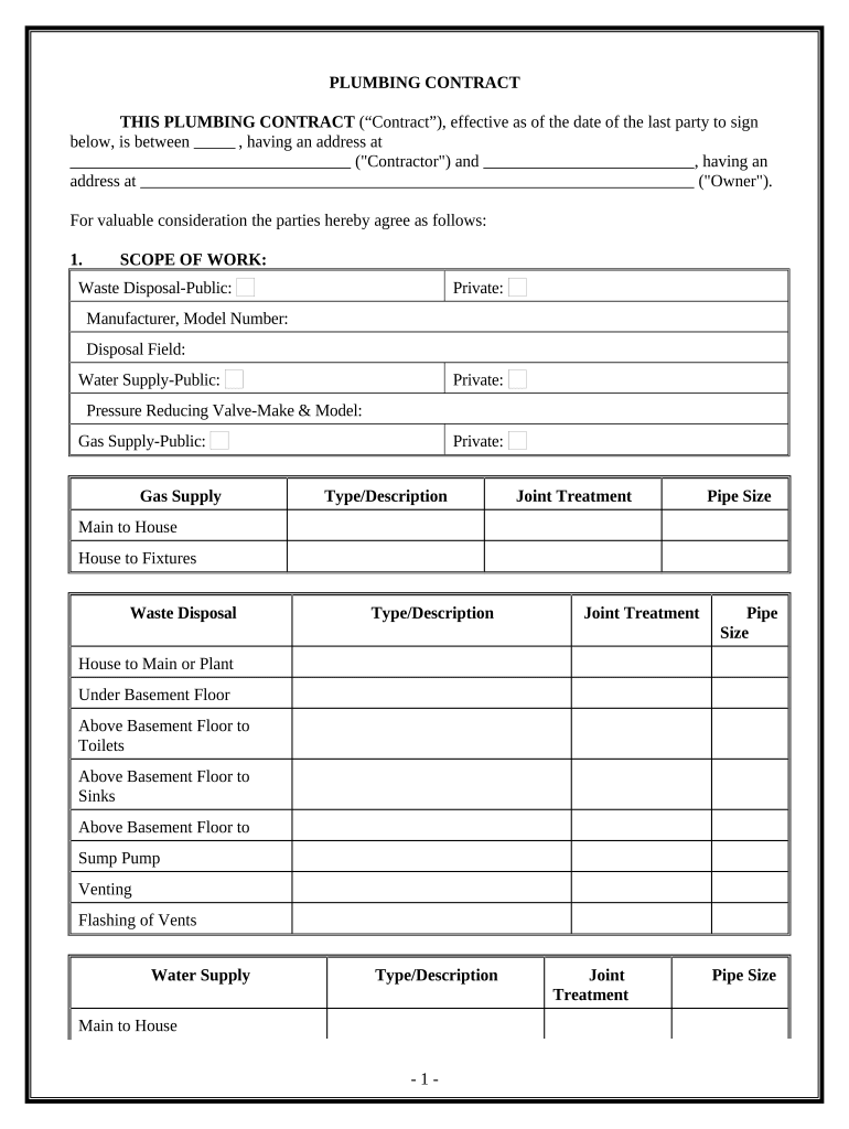 Plumbing Contract for Contractor - Maine Preview on Page 1