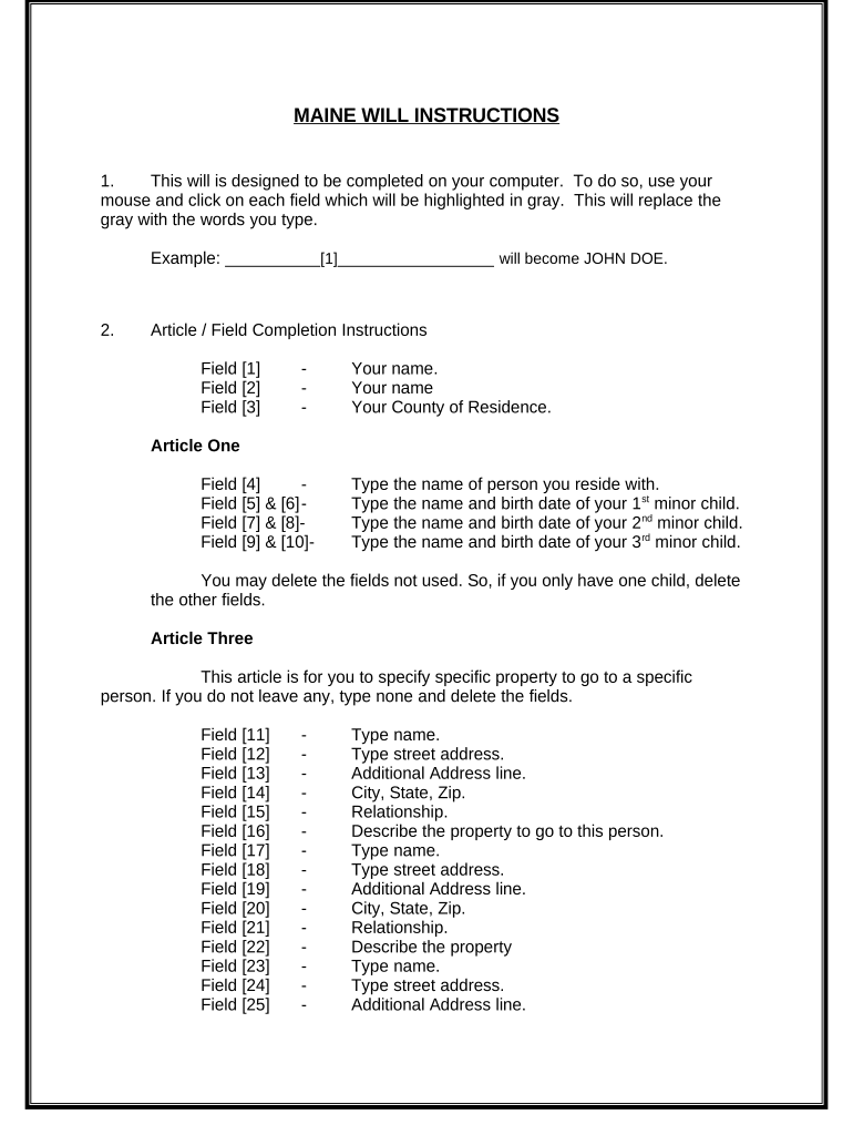 Mutual Wills or Last Will and Testaments for Unmarried Persons living together with Minor Children - Maine Preview on Page 1