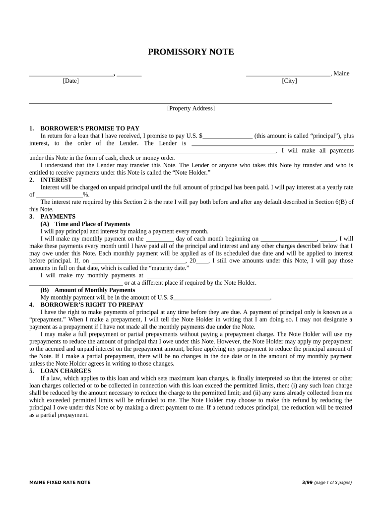 maine promissory note Preview on Page 1