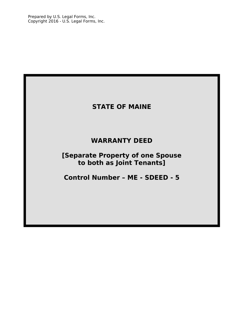 Warranty Deed to Separate Property of One Spouse to Both Spouses as Joint Tenants - Maine Preview on Page 1