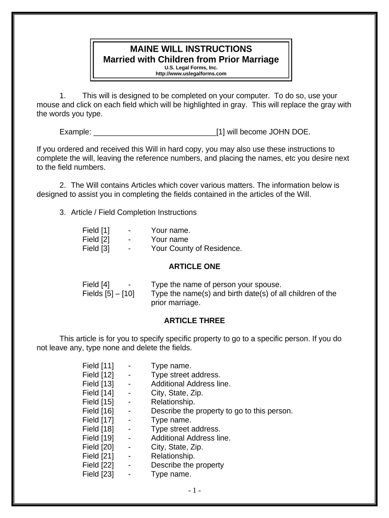 Legal Last Will and Testament for Married Person with Minor Children from Prior Marriage - Maine Preview on Page 1