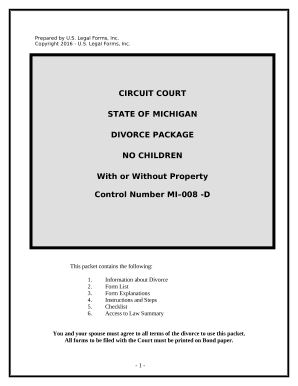 No-Fault Agreed Uncontested Divorce Package for Dissolution of Marriage for Persons with No Children with or without Property and Debts - Michigan