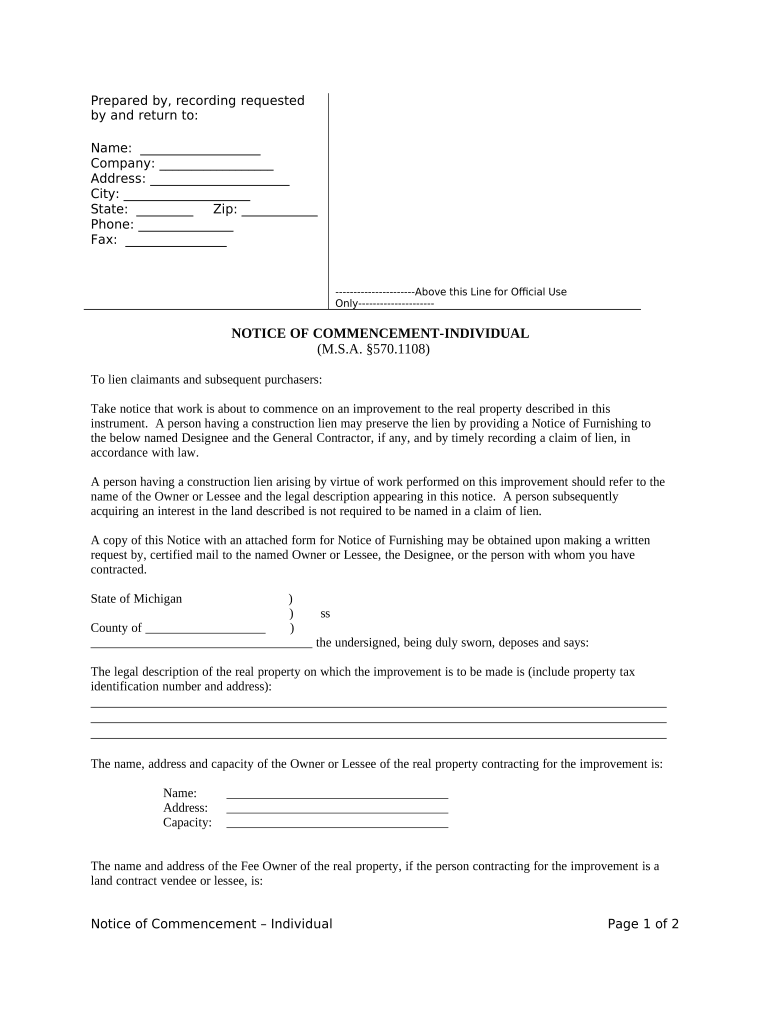 notice of commencement michigan Preview on Page 1