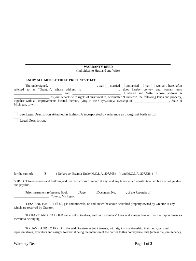 warranty deed michigan Preview on Page 1