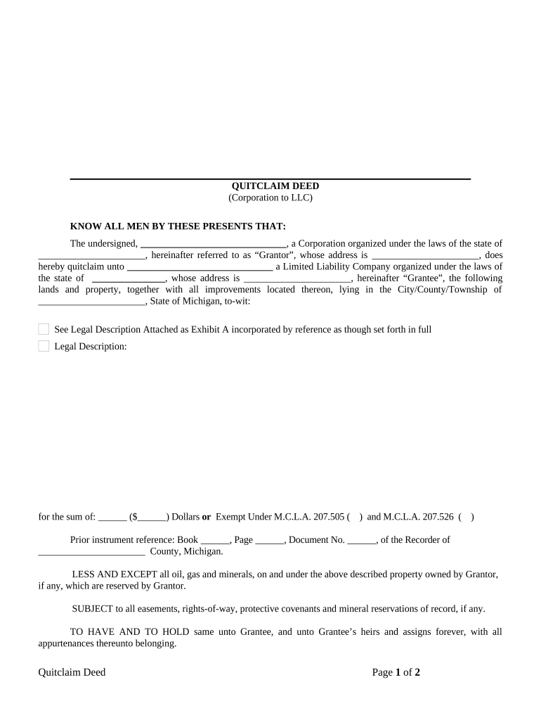 michigan quit claim deed Preview on Page 1