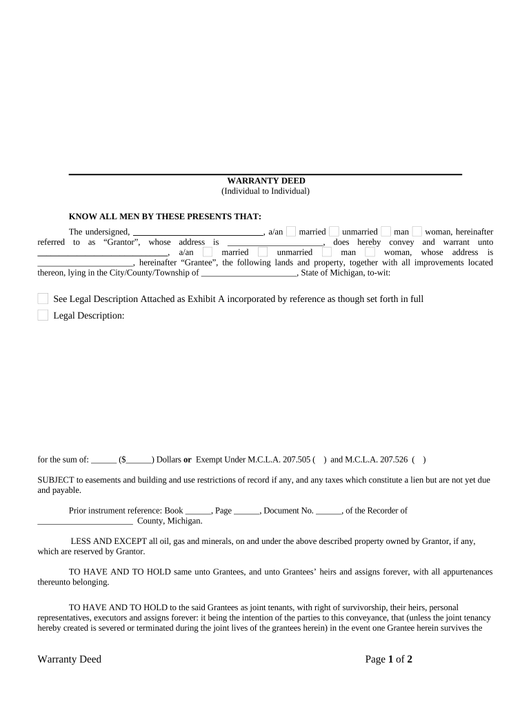 warranty deed michigan Preview on Page 1