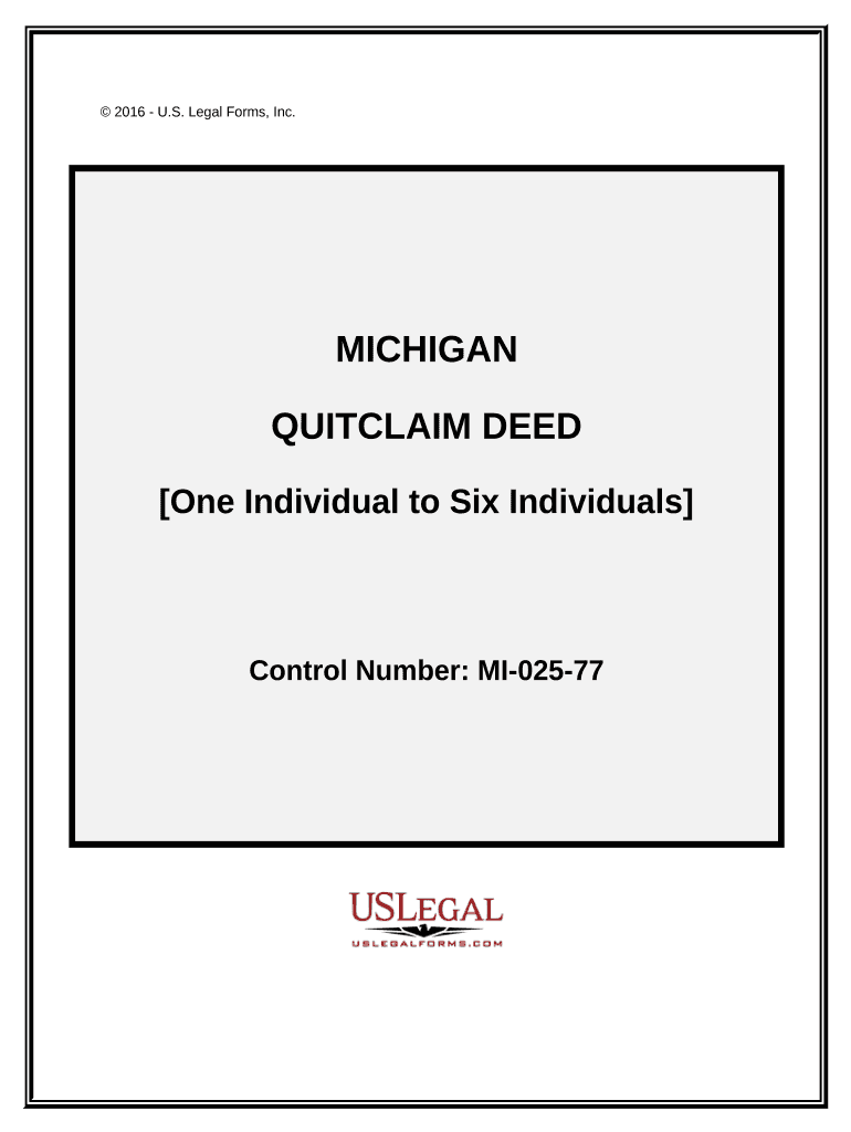 Quitclaim Deed - One Individual to Six Individuals - Michigan Preview on Page 1