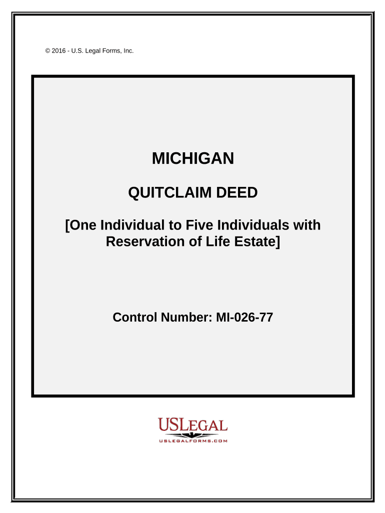 Quitclaim Deed - One Individual to Five Individuals Subject to Retained Life Estate - Michigan Preview on Page 1