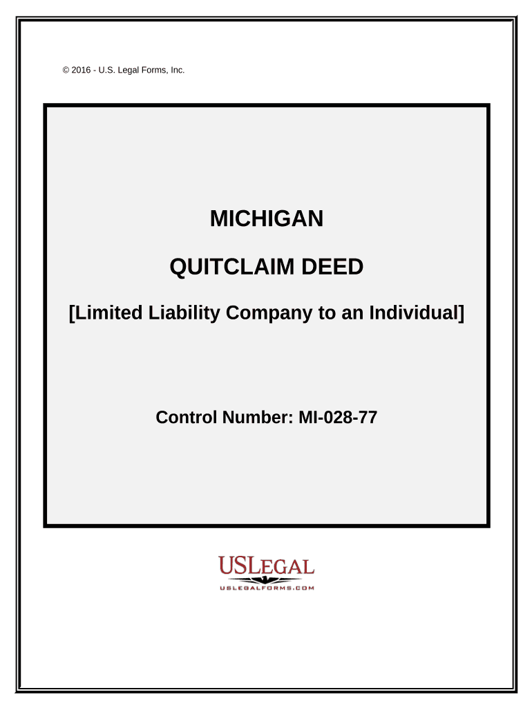 Quitclaim Deed - Limited Liability Company to an Individual - Michigan Preview on Page 1
